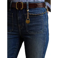 Chain-Trim High-Rise Flare Jeans