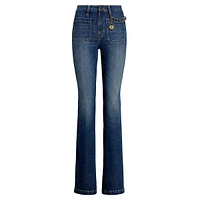 Chain-Trim High-Rise Flare Jeans