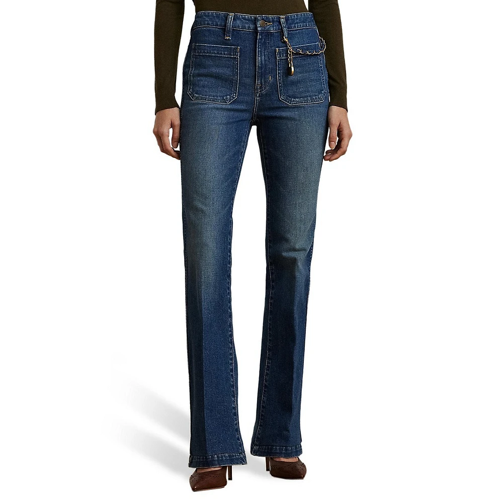 Chain-Trim High-Rise Flare Jeans