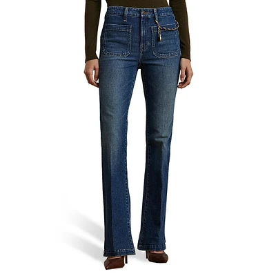 Chain-Trim High-Rise Flare Jeans