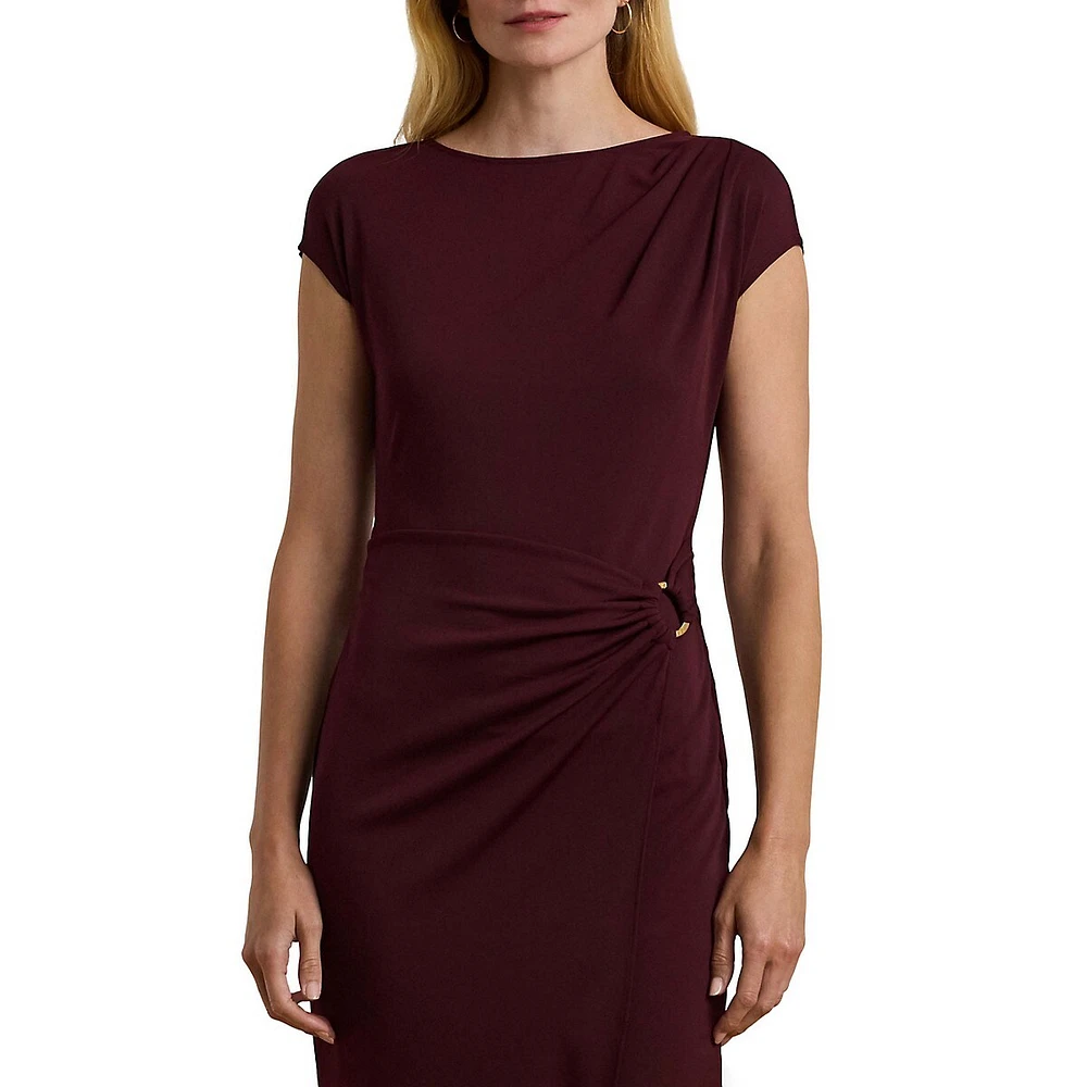 Ring-Trim Cap-Sleeve Jersey Sheath Dress