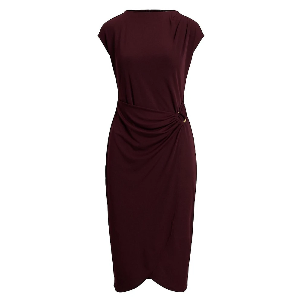 Ring-Trim Cap-Sleeve Jersey Sheath Dress