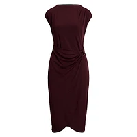 Ring-Trim Cap-Sleeve Jersey Sheath Dress