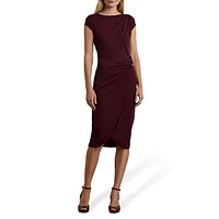 Ring-Trim Cap-Sleeve Jersey Sheath Dress