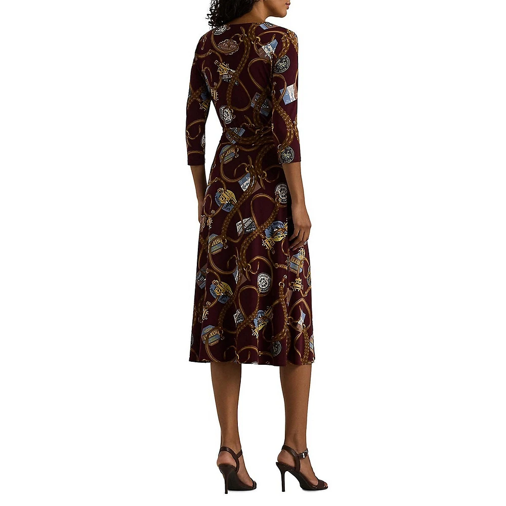 Print Surplice Jersey Midi Dress