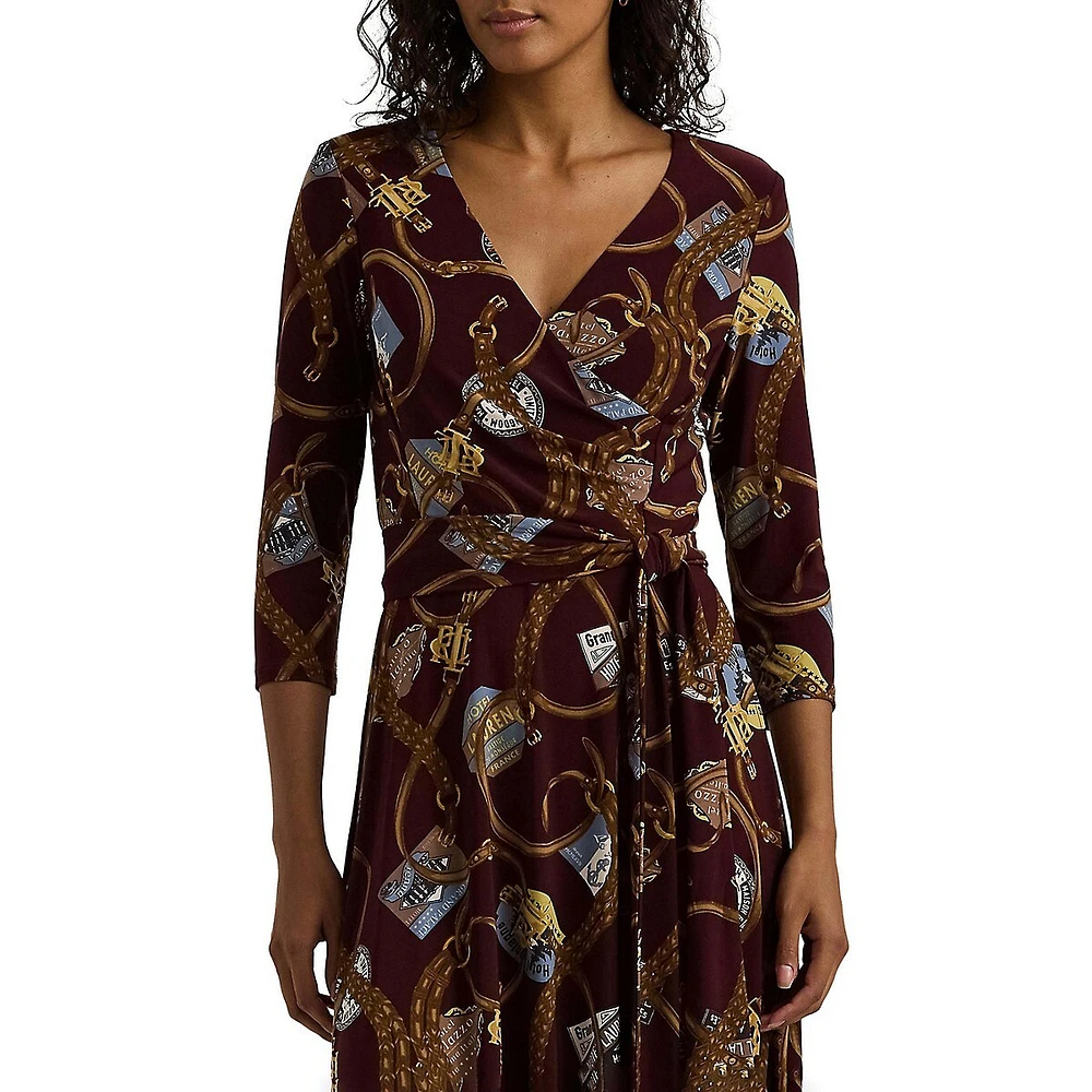 Print Surplice Jersey Midi Dress