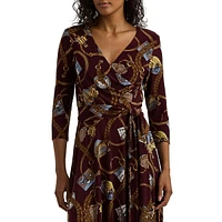 Print Surplice Jersey Midi Dress