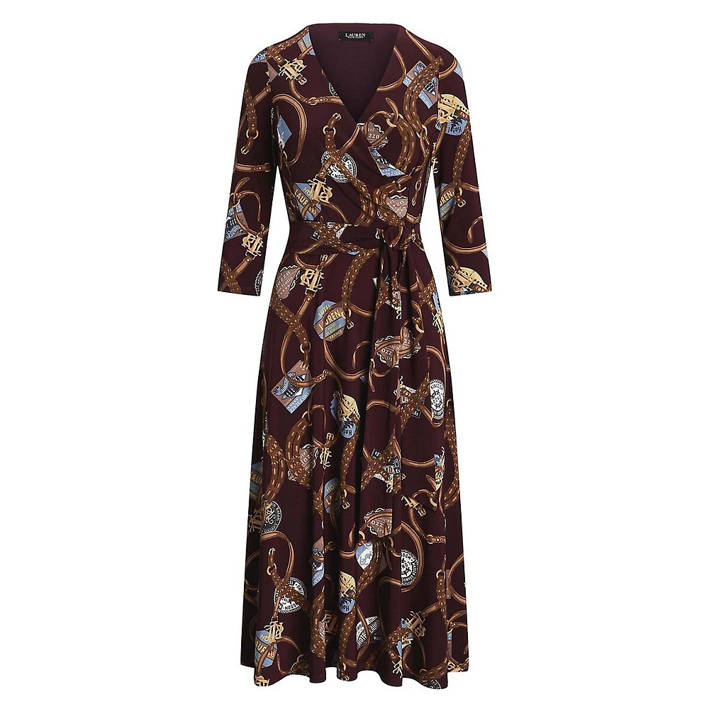 Print Surplice Jersey Midi Dress