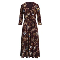 Print Surplice Jersey Midi Dress