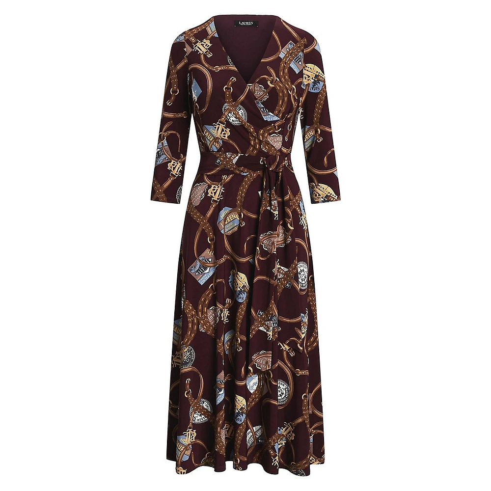 Print Surplice Jersey Midi Dress