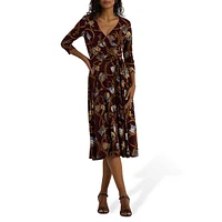 Print Surplice Jersey Midi Dress