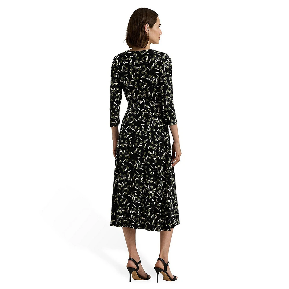 Floral Surplice Stretch-Jersey Midi Dress