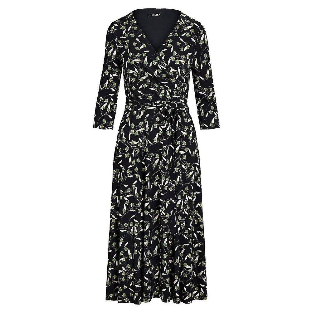 Floral Surplice Stretch-Jersey Midi Dress