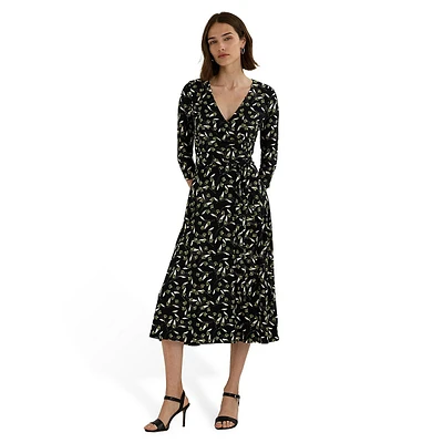 Floral Surplice Stretch-Jersey Midi Dress