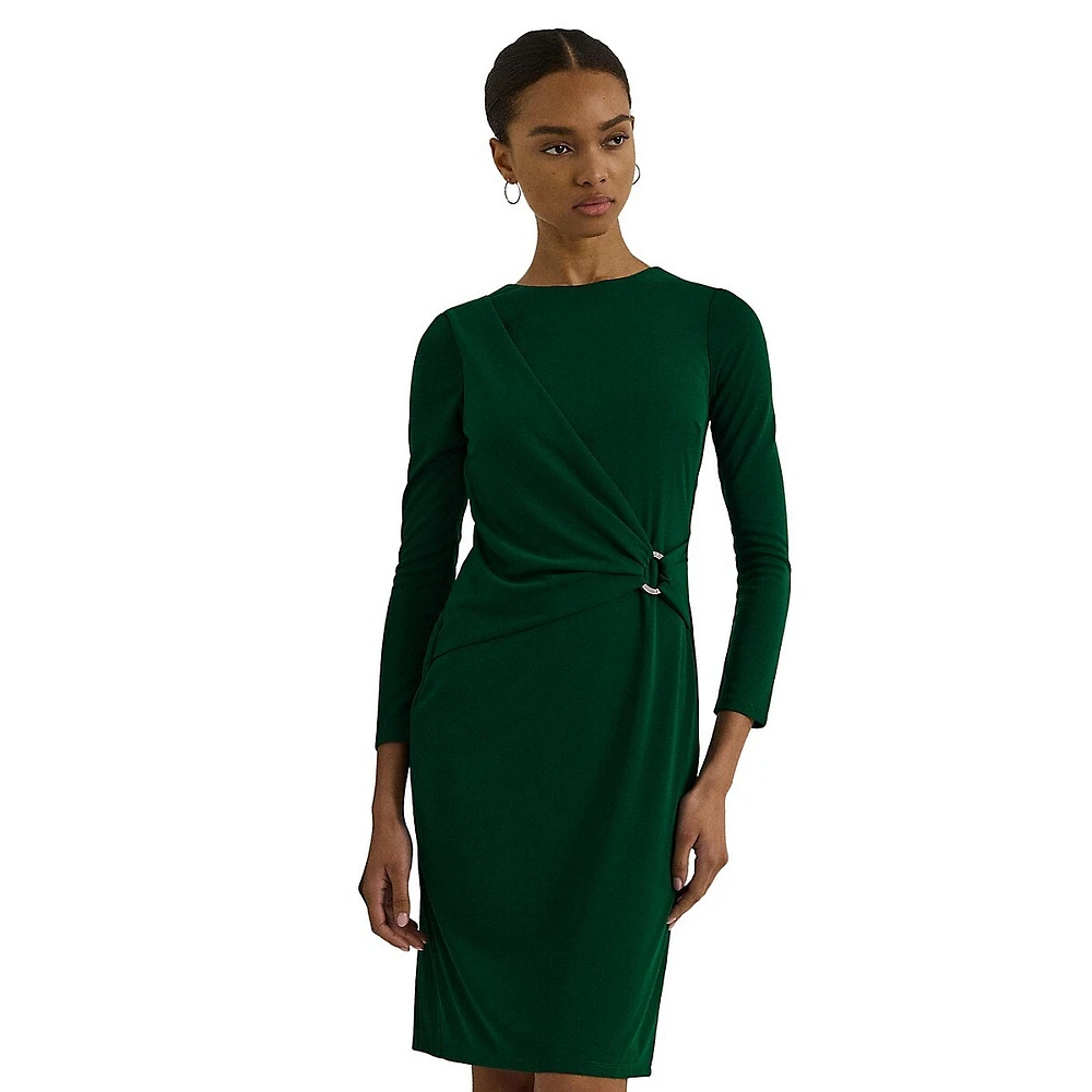 Ring-Trim Jersey Sheath Dress