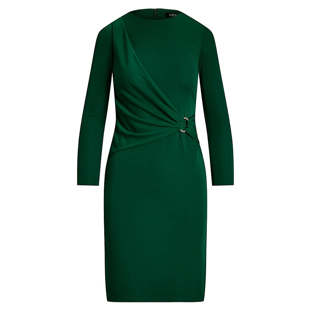 Ring-Trim Jersey Sheath Dress
