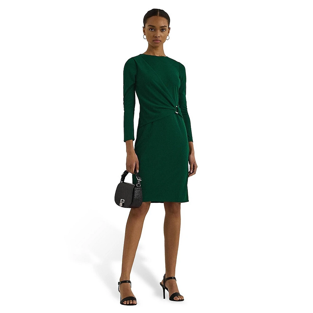 Ring-Trim Jersey Sheath Dress