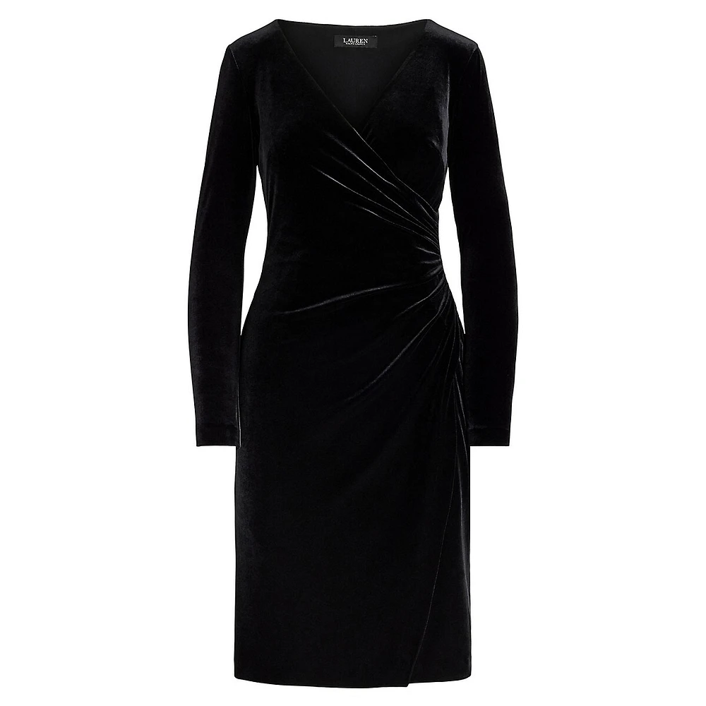 Stretch-Velvet Surplice Dress