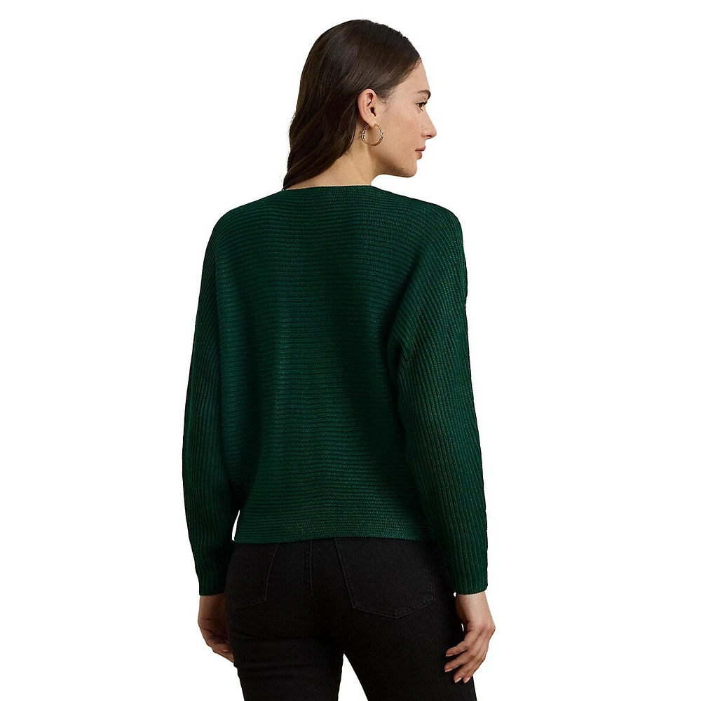 Rib-Knit Dolman-Sleeve Sweater