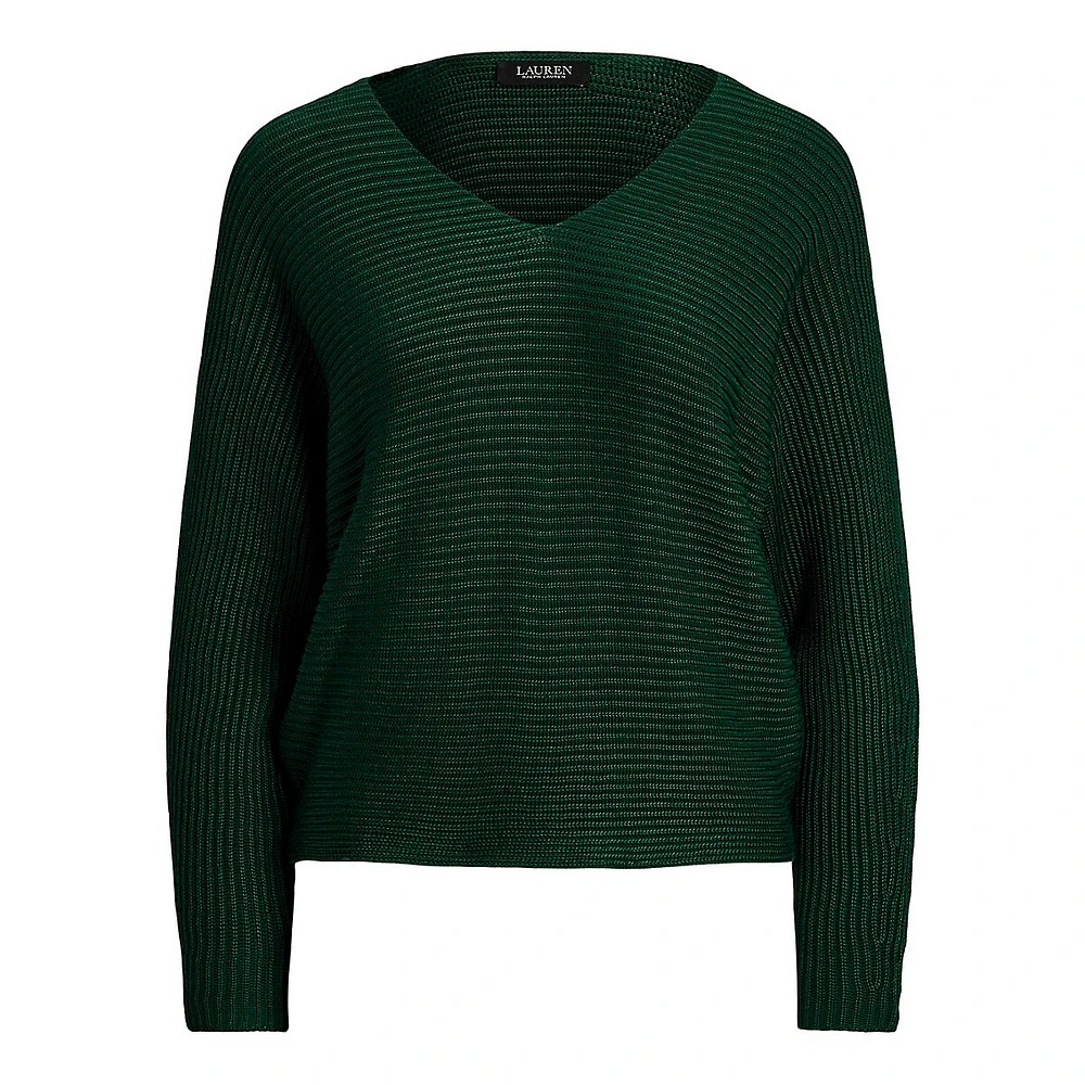 Rib-Knit Dolman-Sleeve Sweater