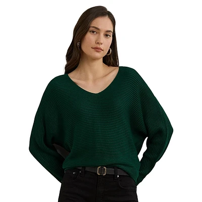 Rib-Knit Dolman-Sleeve Sweater