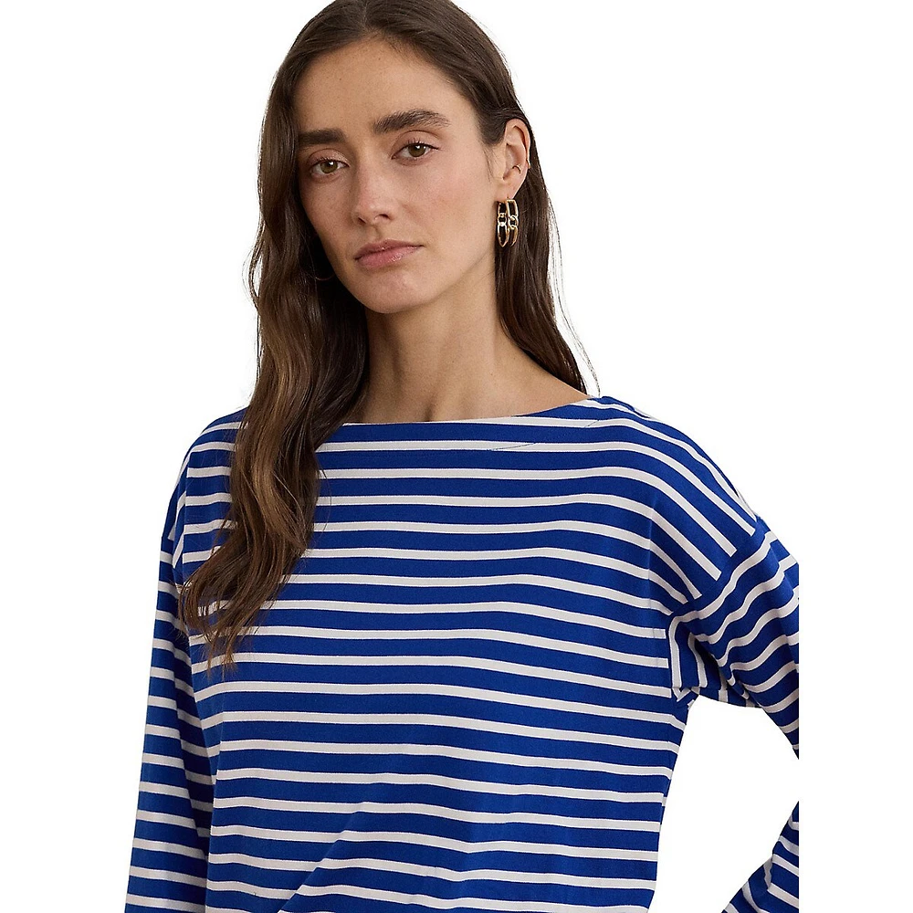 Striped Cotton Jersey Boatneck Top