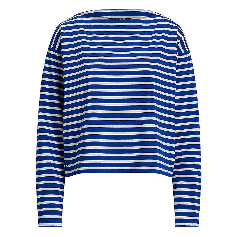 Striped Cotton Jersey Boatneck Top