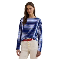 Striped Cotton Jersey Boatneck Top