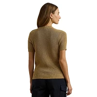 Metallic-Knit Short-Sleeve Sweater