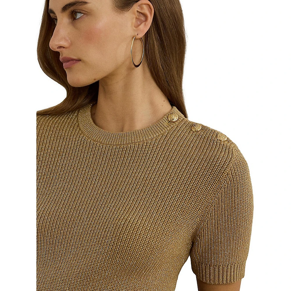 Metallic-Knit Short-Sleeve Sweater