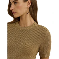 Metallic-Knit Short-Sleeve Sweater