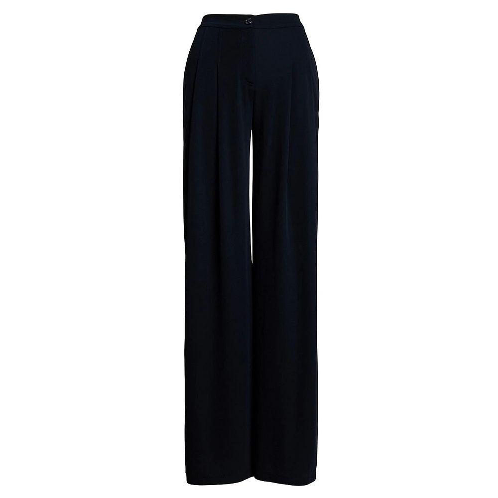 Pleated Stretch Jersey Wide-Leg Pants