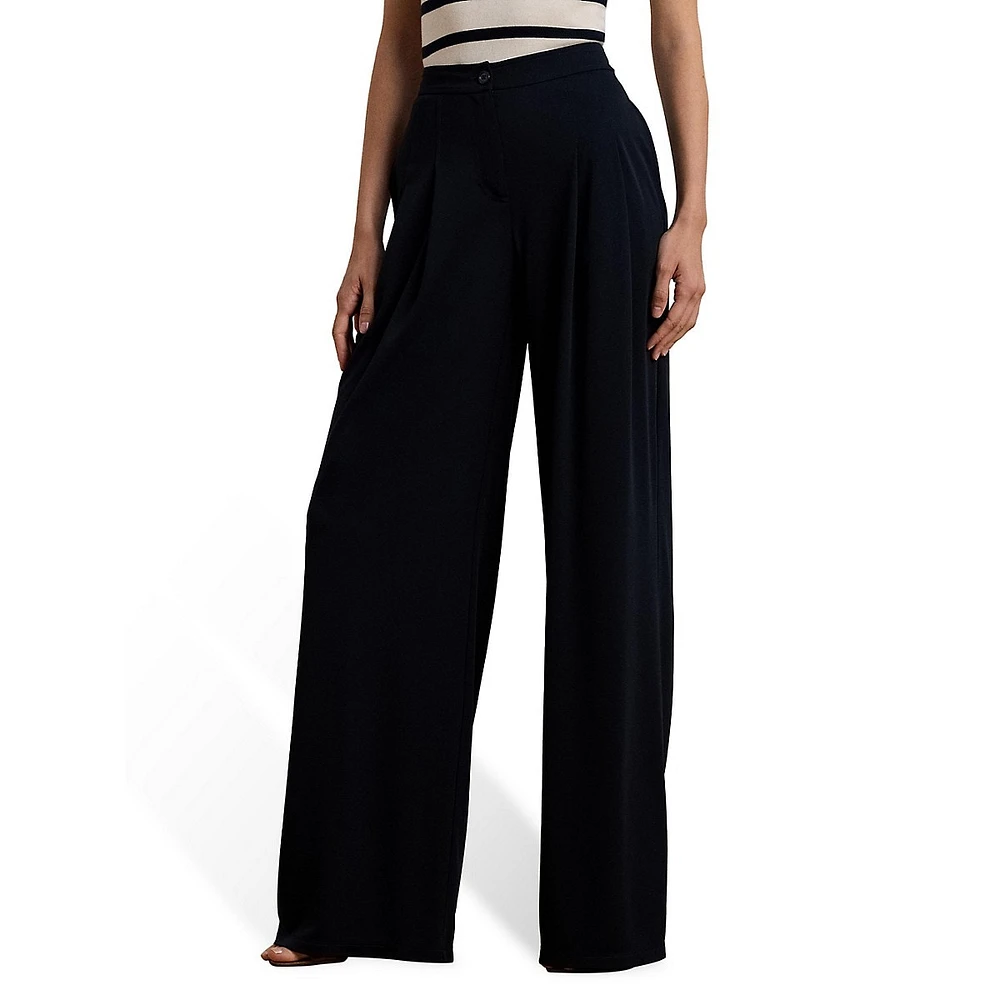 Pleated Stretch Jersey Wide-Leg Pants