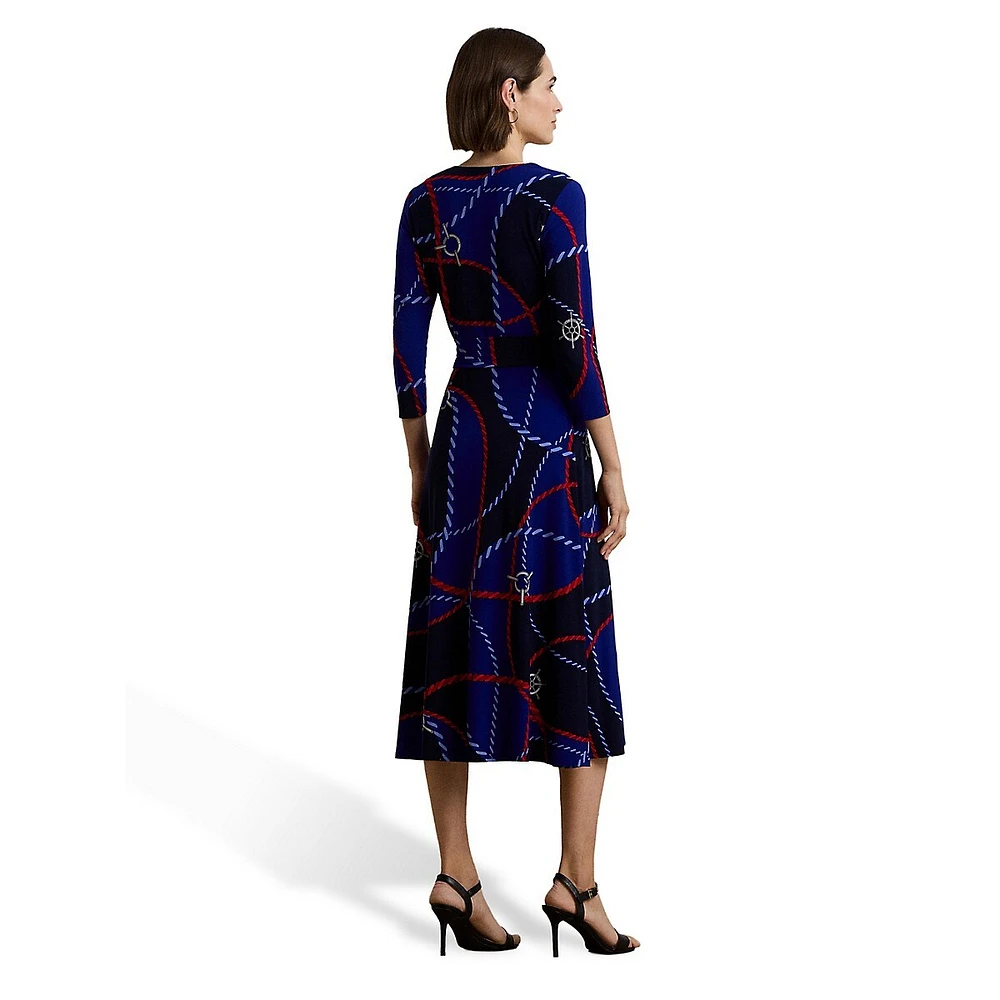 Rope-Print Surplice Stretch Jersey Dress