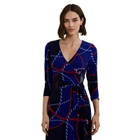 Rope-Print Surplice Stretch Jersey Dress