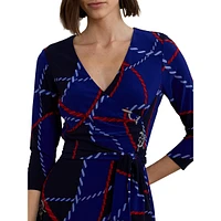 Rope-Print Surplice Stretch Jersey Dress