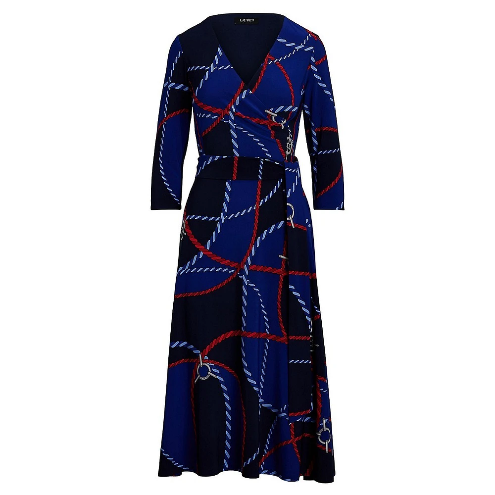 Rope-Print Surplice Stretch Jersey Dress