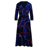 Rope-Print Surplice Stretch Jersey Dress