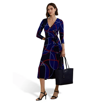 Rope-Print Surplice Stretch Jersey Dress