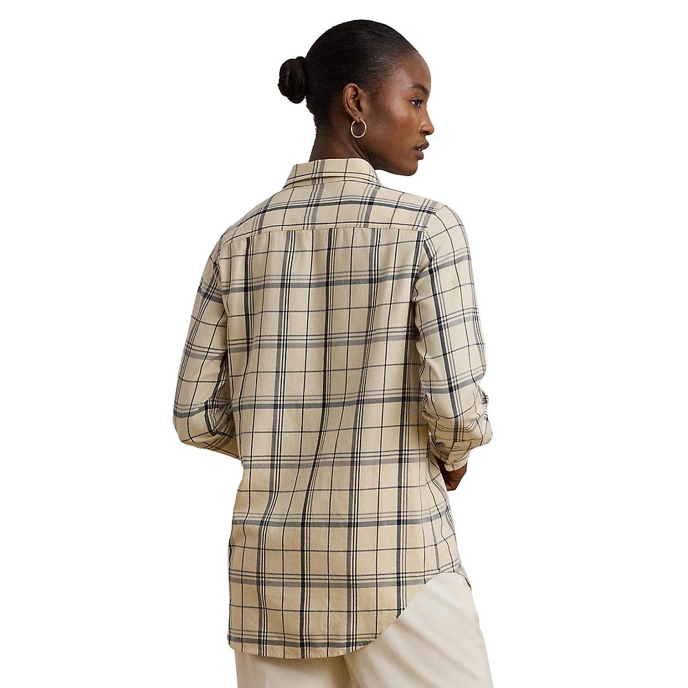 Relaxed-Fit Plaid Roll-Tab-Sleeve Shirt