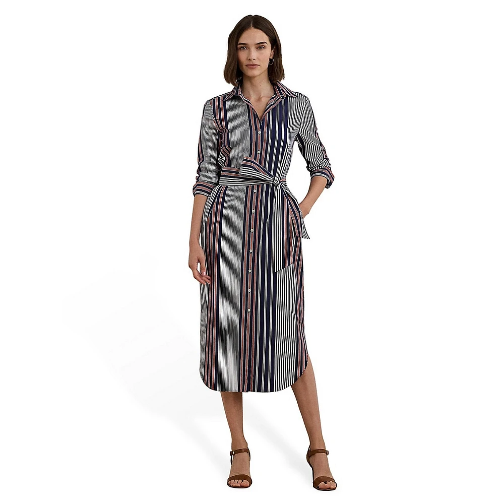 Striped Cotton Broadcloth Shirt Dress