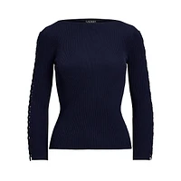 Boatneck Laced-Sleeve Sweater