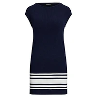 Two-Tone Cap-Sleeve Shift Sweater Dress