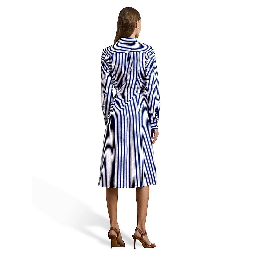 Striped Tie-Front Broadcloth Shirt Dress