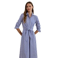 Striped Tie-Front Broadcloth Shirt Dress