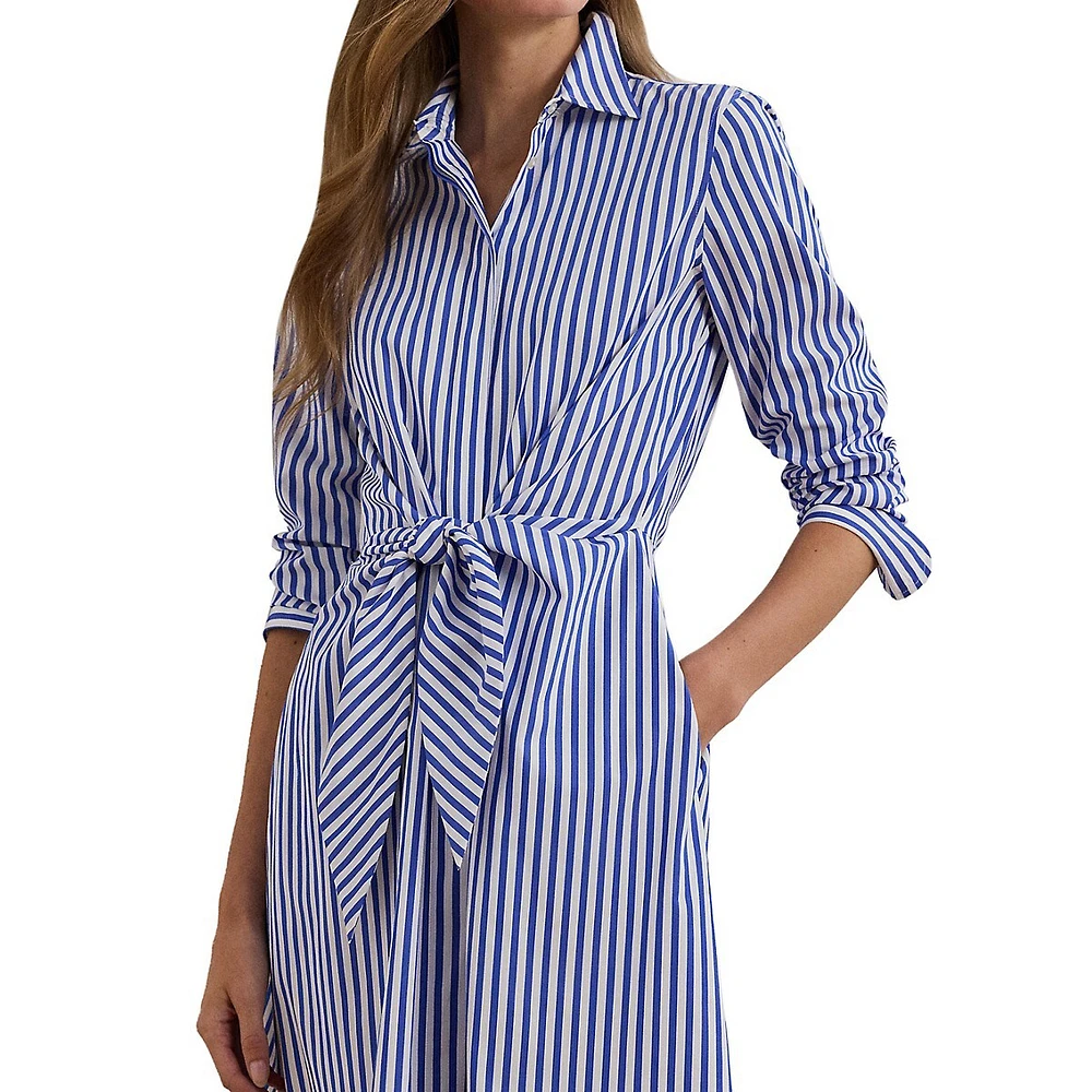 Striped Tie-Front Broadcloth Shirt Dress