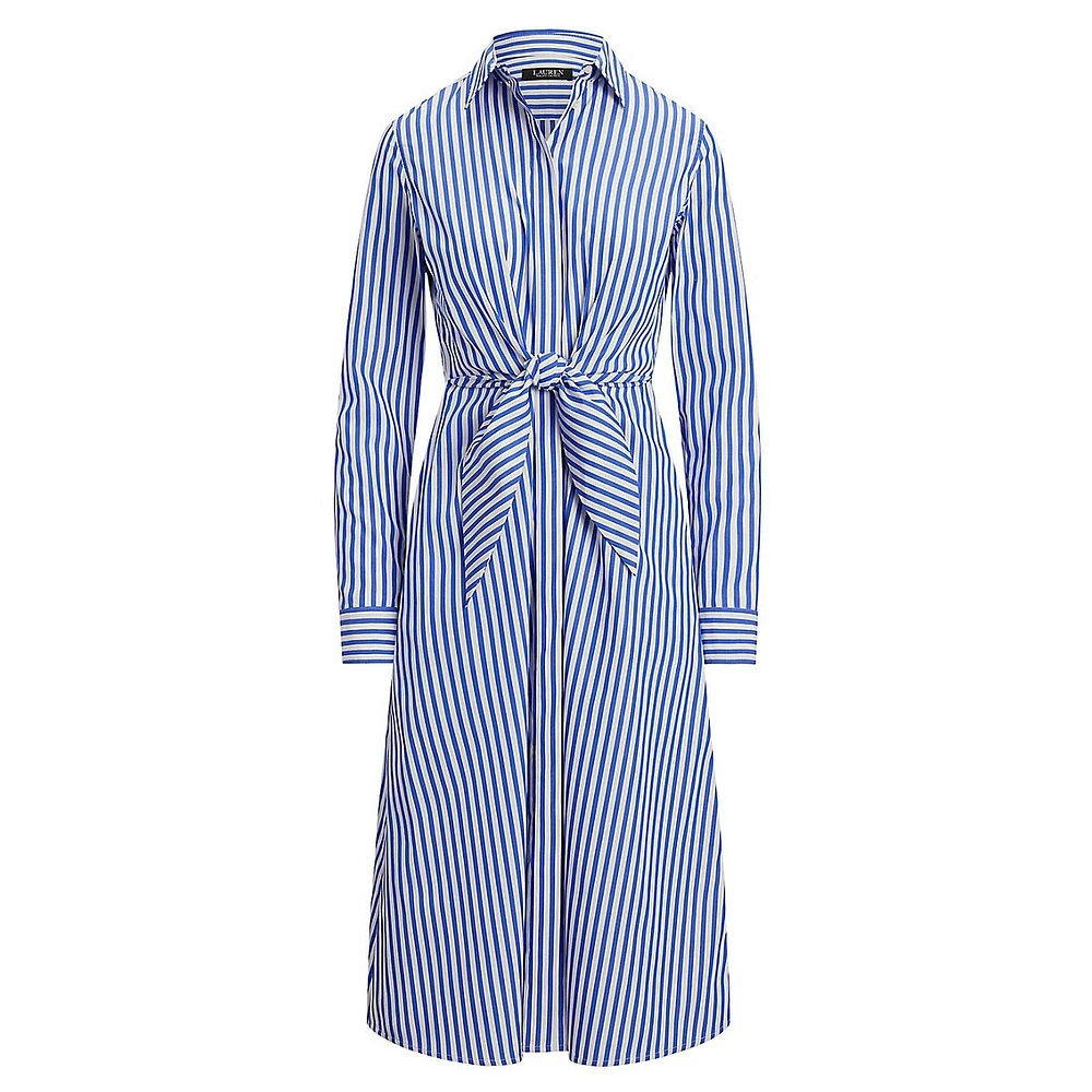 Striped Tie-Front Broadcloth Shirt Dress