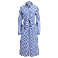 Striped Tie-Front Broadcloth Shirt Dress