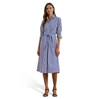 Striped Tie-Front Broadcloth Shirt Dress