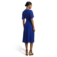 Polka-Dot Belted Crinkle Georgette Dress